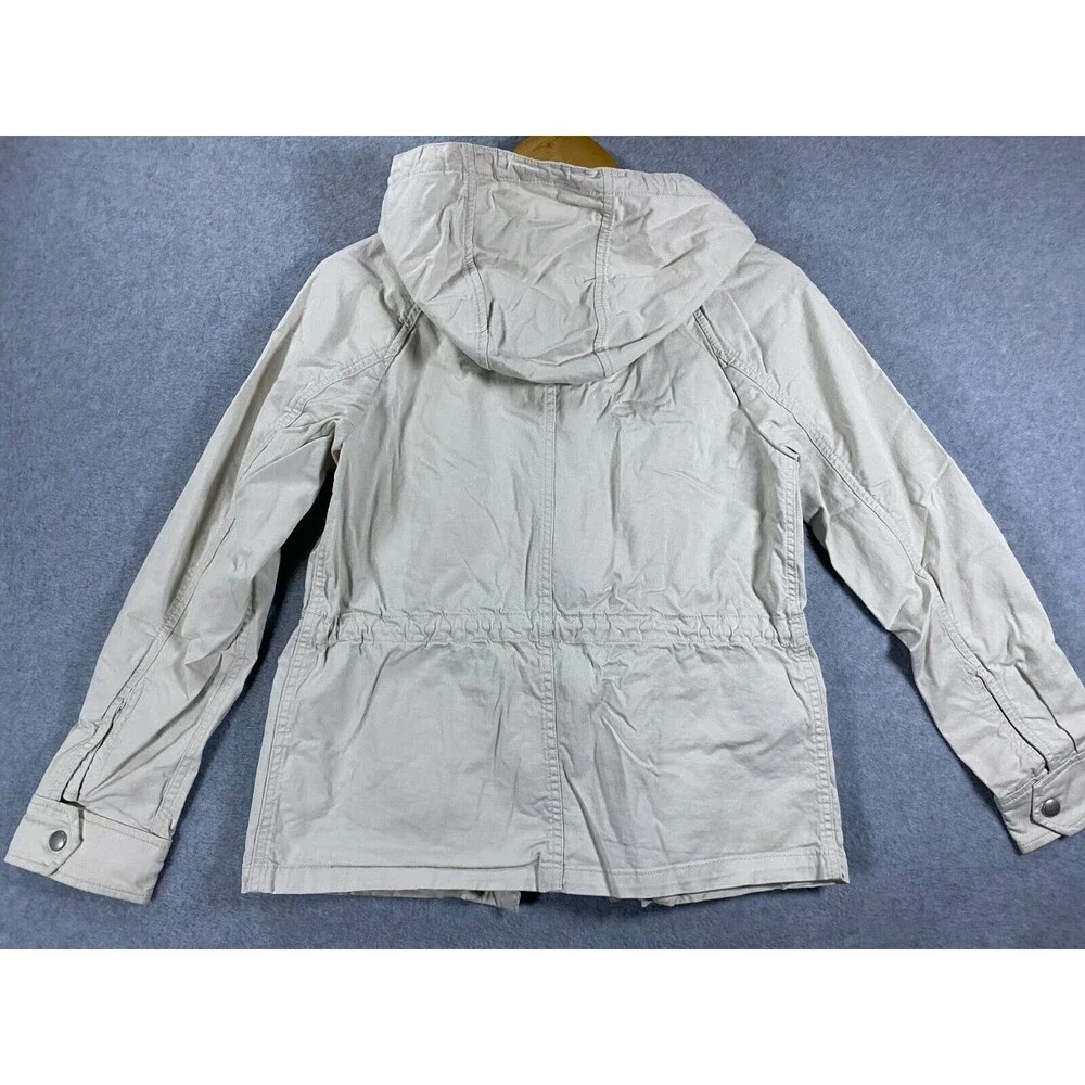 Gap Field Jacket Women's XS Beige Cotton Full Zip Cinched Waist‎ Utility Hooded